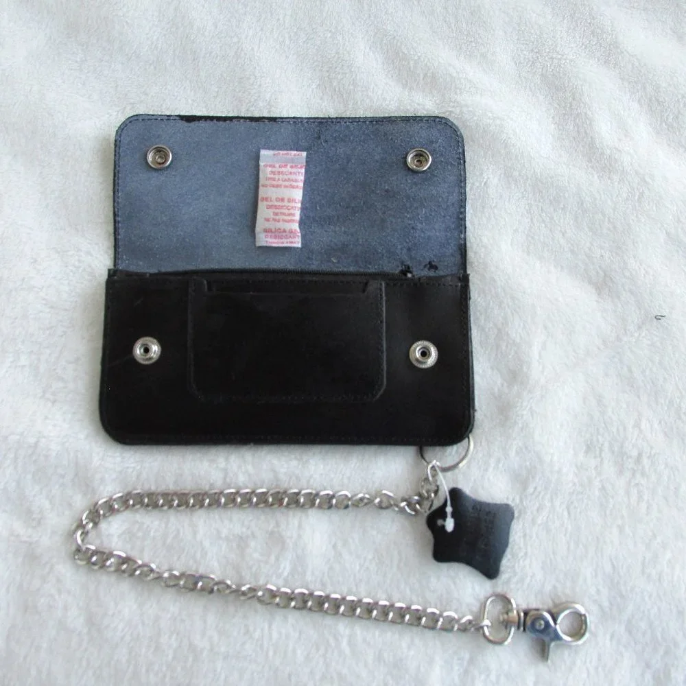 GENUINE Black Leather Chain Wallet NWOT - Picture 5 of 10